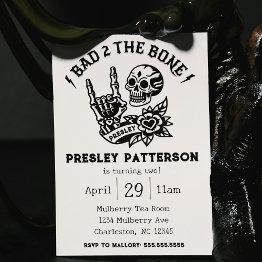 Small "bad 2 The Bone" Two Year Old Birthday Party Invitation Front View