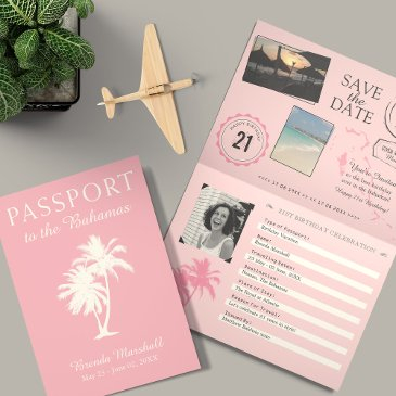bahamas 21st birthday pink passport invitation