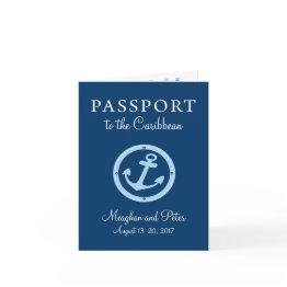 Small Bahamas St Thomas St Kitts Cruise Passport Wedding Invitation Front View