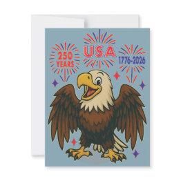 Small Bald Eagle With Fireworks– Usa 250 Years 1776-2026 Postinvitations Front View