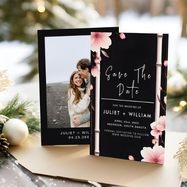 bamboo pink sakura cherry blossom wedding save the date