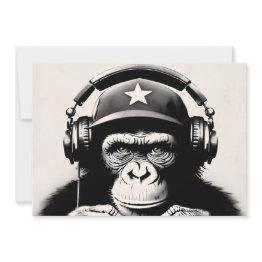 Small Banksy Dj Monkey Gorilla Chimp Art Print Invitation Front View