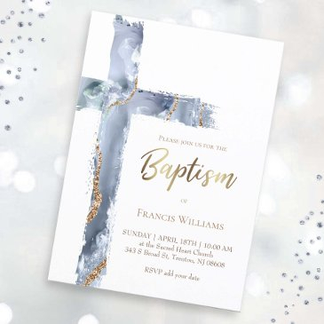 baptism dusty blue agate holy cross invitation