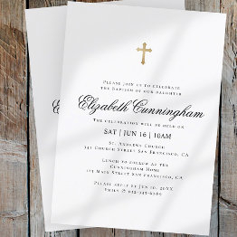 Small Baptism For Her | Minimalist Gold Cross Invitation Front View