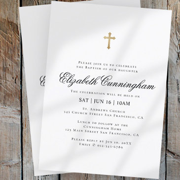 baptism for her | minimalist gold cross invitation