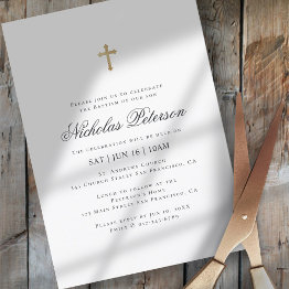 Small Baptism For Him | Minimalist Gold Cross Invitation Front View