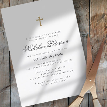 baptism for him | minimalist gold cross invitation