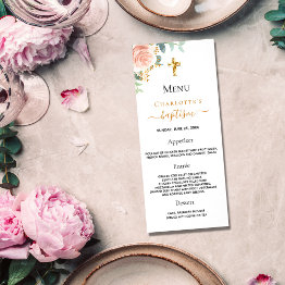 Small Baptism Menu Rose Gold Blush Pink Floral Girl Front View