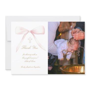 baptism thank you photo pink bow invitation