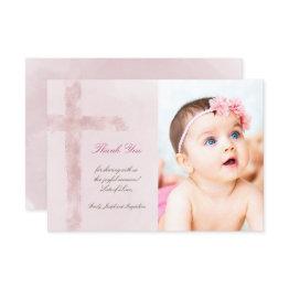 Small Baptism Thank You Watercolor Holy Cross Invitation Front View