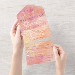 Small Bar Bat Mitzvah Flowery Subtle All In One Invitation Front View