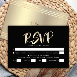 Small Bar Mitzvah Black Gold Foil Script Bold Entrée Rsvp Invitations Front View