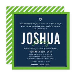 Small Bar Mitzvah Modern Nfl Seattle Football Green Navy Invitation Front View