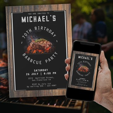 barbecue rustic 70th birthday party invitation