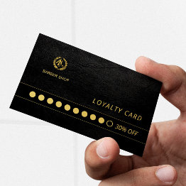 Small Barber Shop Luxury Black Leather Loyalty Punch Business Invitations Front View
