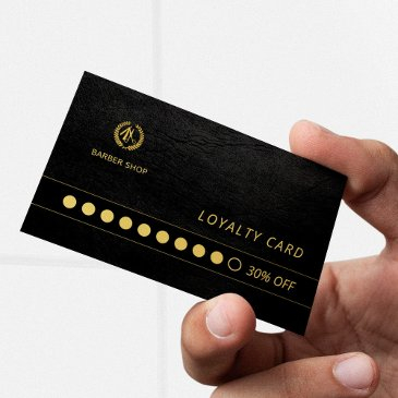barber shop luxury black leather loyalty punch business invitations