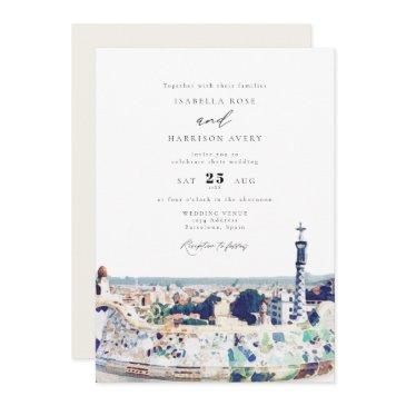 barcelona spain skyline destination travel wedding invitation