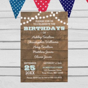barnwood lights aqua multiple birthdays invitation
