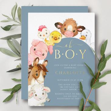 barnyard buddies baby shower foil invitation