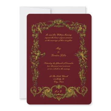 baroque rococo golden floral garlands & cherubs invitation
