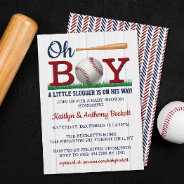Small Baseball Boys Baby Shower Invitations Front View