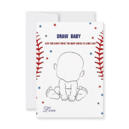Small Baseball Draw Baby Baby Shower Game Invitations Front View