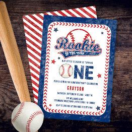 Small Baseball Rookie Of The Year 1st Birthday Party Invitation Front View