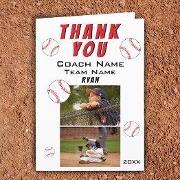 Small Baseball Thank You Coach 2 Photo Invitations Front View