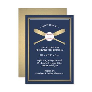 baseball theme reception & party details navy gold enclosure invitations