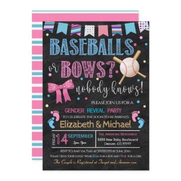 baseballs or bows gender reveal invitation