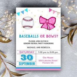 Small Baseballs Or Bows Gender Reveal Party Invitation Front View