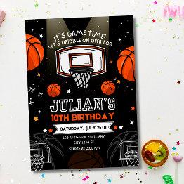 Small Basketball Birthday Invitation, Sports Birthday Invitation Front View