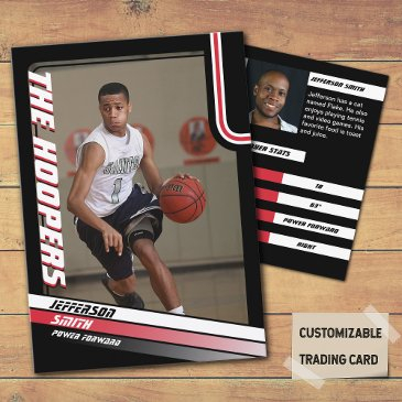basketball player custom black trading invitations red