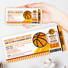 Small Basketball Ticket Pass Birthday Invitation Front View