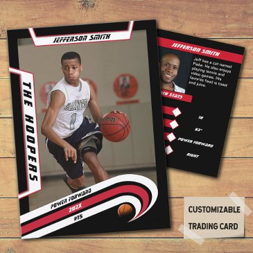 basketball trading invitations in lively red black