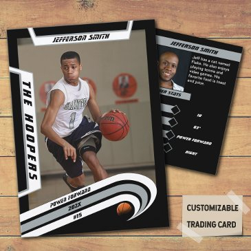 basketball trading invitations in lively silver black
