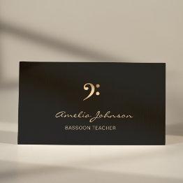 Small Bass Clef Music Teacher Gold&black Professional Business Invitations Front View