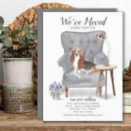 Small Basset Hound Dog We've Moved Moving Announcement Front View