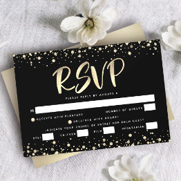 Small Bat Mitzvah Black Gold Foil Glitter Script Entrée Rsvp Invitations Front View