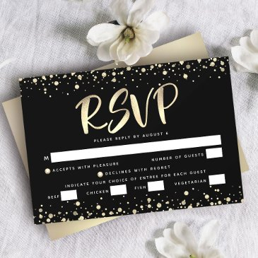 bat mitzvah black gold foil glitter script entrée rsvp invitations