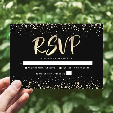 bat mitzvah black gold foil glitter script modern rsvp invitations