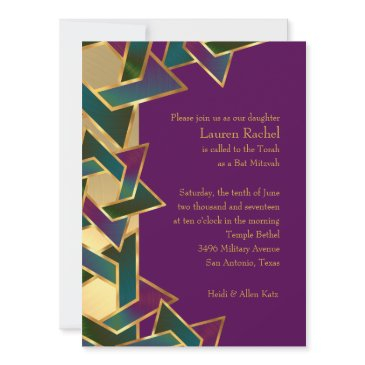 bat mitzvah purple teal star of david on any color invitation