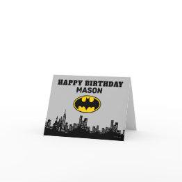 Small Batman Gotham City | Kids Happy Birthday Invitations Front View