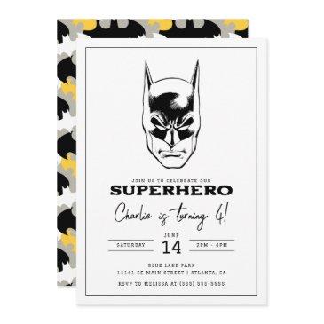 batman head super hero boys birthday invitation