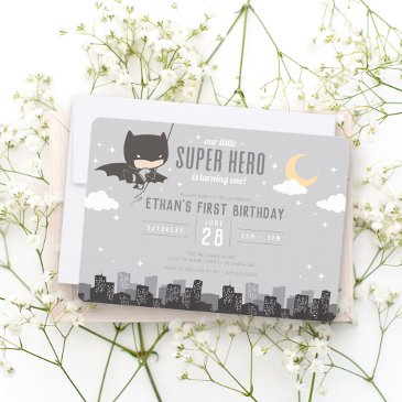 batman super hero first birthday invitation
