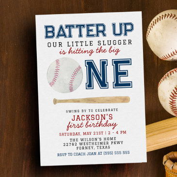 batter up baseball 1st birthday party invitation