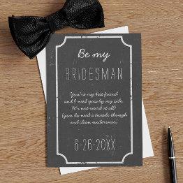 Small Be My Bridesman Request Chalkboard Wedding Flat Invitation Front View