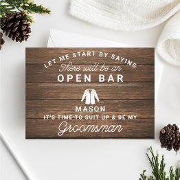 Small Be My Groomsman Invitations - Rustic Wood Front View