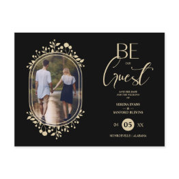 Small Be Our Guest Black Wedding Chic Floral Frame Photo Announcement Postinvitations Front View