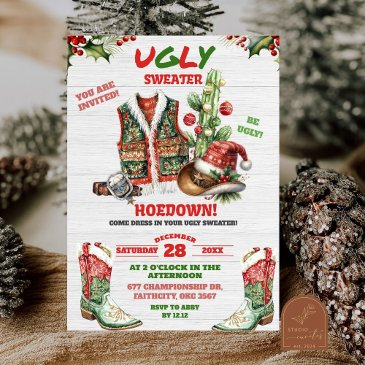be ugly sweater cowboy christmas holiday party invitation